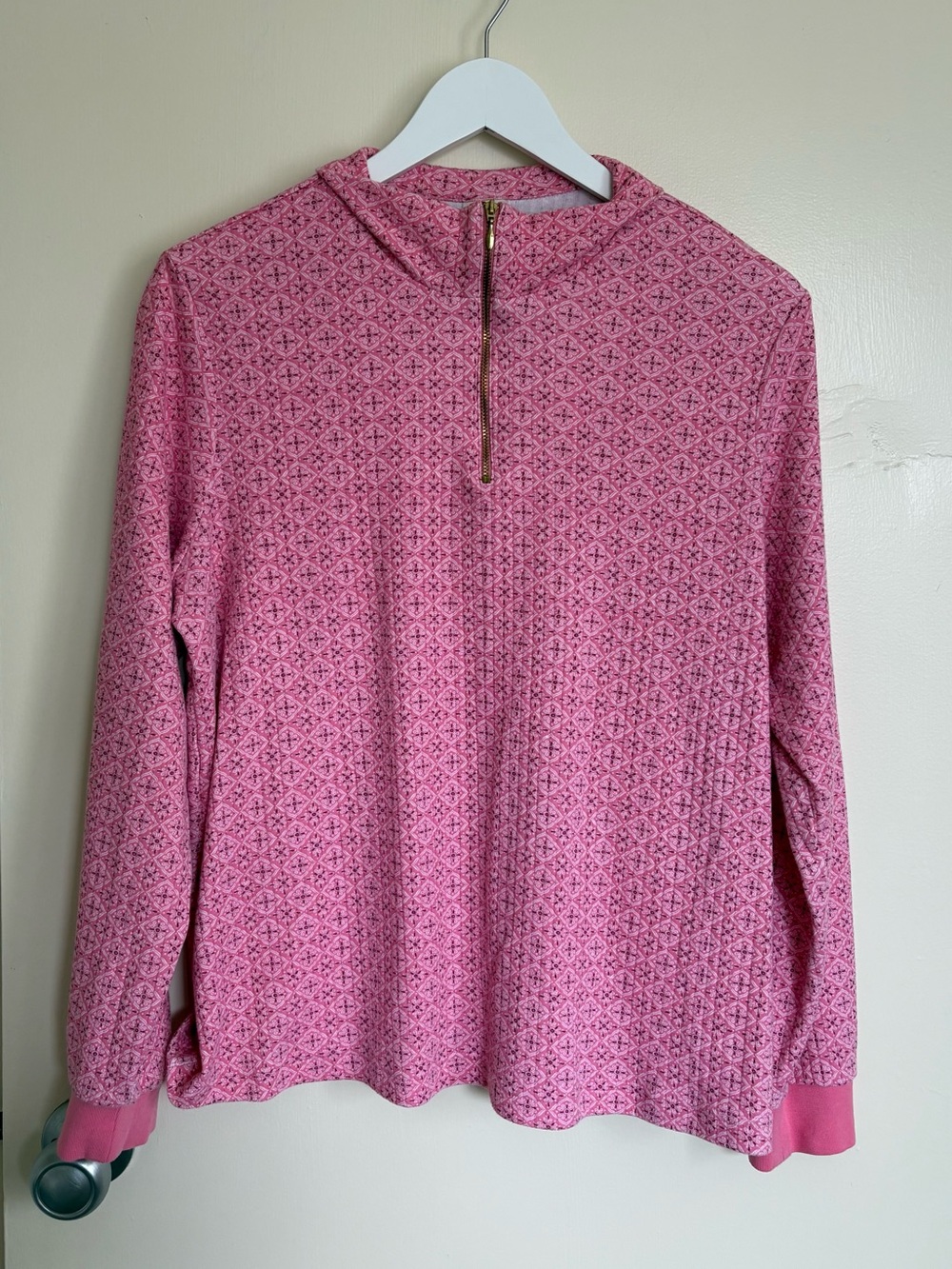 Blair Pink Patterned Quarter-Zip Long Sleeve Top Size L